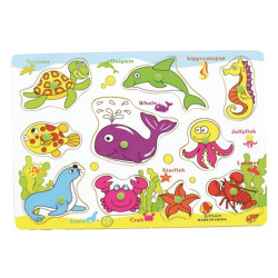 بزل تعلم اسماء الحيوانات البحرية انجليزي  - خشب