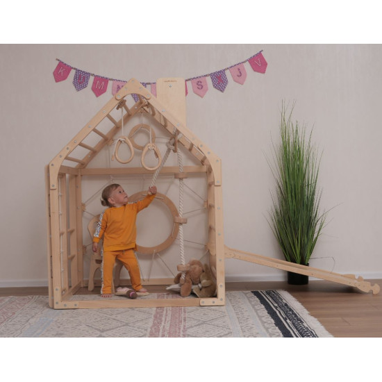 منزل التسلق الخشبي مع 4 قطع تمارين مقاس :109.5*94.4*142 سم 