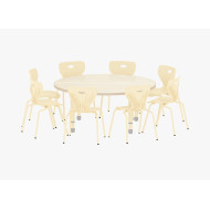 طاولة دائرية خشب قطر 120سم بارجل متعددة الارتفاعات 55-75 سم - لون خشبي