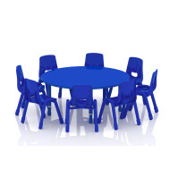 طاولة دائرية خشب قطر 120سم بارجل متعددة الارتفاعات 55-75 سم - لون ازرق