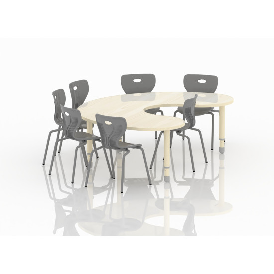 طاولة هلالية خشب  مقاس :180*120سم بارجل متعددة الارتفاعات 55-75 سم - لون خشبي