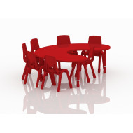 طاولة هلالية خشب  مقاس :180*120سم بارجل متعددة الارتفاعات 55-75 سم - لون احمر