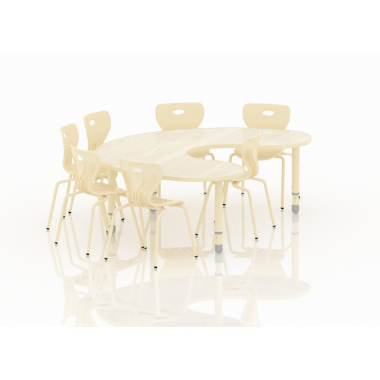 طاولة هلالية خشب  مقاس :180*120سم بارجل متعددة الارتفاعات 55-75 سم - لون خشبي