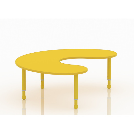 طاولة هلالية خشب  مقاس :180*120سم بارجل متعددة الارتفاعات 55-75 سم - لون اصفر