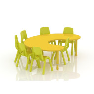 طاولة هلالية خشب  مقاس :180*120سم بارجل متعددة الارتفاعات 55-75 سم - لون اصفر