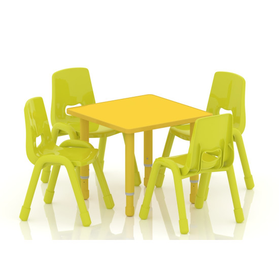 طاولة مربعة خشب  مقاس :60*60سم بارجل متعددة الارتفاعات 55-75 سم - لون اصفر