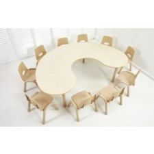 طاولة هلالية لون خشبي خشب ارجل متعدد المستويات مقاس :180*120*37-62سم بدون كراسي 