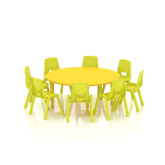 طاولة دائرية خشب قطر 120سم بارجل متعددة الارتفاعات 55-75 سم - لون اصفر