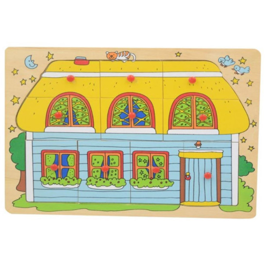 هيا نتعلم - بزل تركيب المنزل الدورين - خشبي