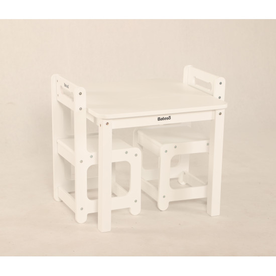 طاولة المربعة مع 2 كراسي بيضاء مقاس CM 50.8*60*60